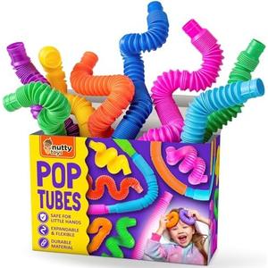 Nutty Toys Pop Tubes - Sensory Toys - Endless Creativity & Fun for Kids and Toddlers |4 Pack Large| - Connect & Pop! Top ADHD Autism Fidget 2025, Best Boy & Girl Christmas Stocking Stuffers Gift Idea