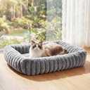 Cat Beds for Indoor Cats, Square Self Warming Cat Bed Orthopedic Pet Bed with Pillow Super Soft Rabbit Fur Small Dog Beds, Calming Plush Kitten Bed with Removable Washable Cover & Anti-Slip Bottom, S: 22"L x 18"W x 6"Th