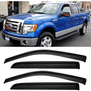 Window Rain Guards for 2009-2014 Ford F150 SuperCrew Cab, Window Vent Wind Deflectors Visors Shades for 09-14 F-150 Crew Cab