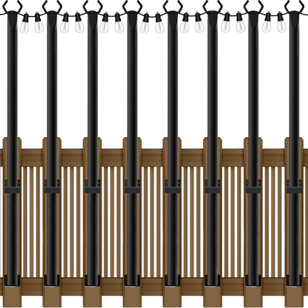 8 Pack 5Ft String Light Poles,Light Poles for Outside String Lights,Outdoor Light Poles with Fork,Metal Pole Stand for Patio,Backyard,Deck