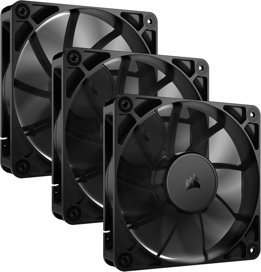 CORSAIR RS120 120mm PWM Fans  Daisy-Chain Connection  Low-Noise  Magnetic Dome Bearing  Triple Pack  Black (3 x 120mm)