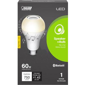 Feit Electric A19 LED Speaker Light Bulb, 60W Equivalent Built-in Speaker IntelliBulb, E26 Medium Base, 750 Lumens, 3000K Bright White - BTOM60830LEDI