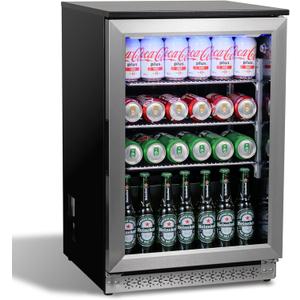 20 Inch Under Counter Beverage Fridge with Glass Door, Beverage Refrigerator Cooler 120 Can,Built in or Freestanding,Fast Cooling,Quiet 39 dBs,Blue LED Light Cooler for Bar, Home, Office