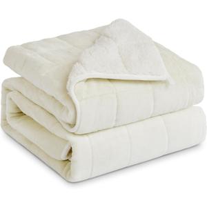 Sherpa Fleece Adult Weighted Blanket, 15 Pounds Dual Sided Soft Plush Blanket for Couch Bed Sofa, Heavy Thick Blankets with Glass Beads Great for Sleep, 60 x 80 inches, Cream White on Both Sides