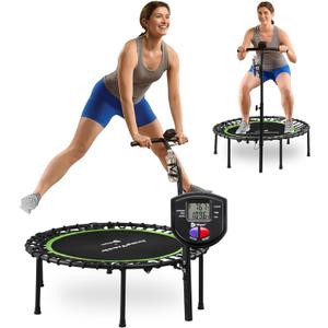 Lifepro Jumptrack Indoor Rebounder Trampoline for Adults with Handle Bar & Jump Counter  Foldable 40 Portable Silent Bungee System for Low-Impact Cardio & Exercise Trampoline Indoor/Outdoor Workouts