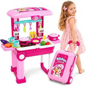 Pretend Play Kitchen Set for Kids | Little Chef Kids Kitchen playset with Accessories Pots, Pans, Dishes, Cups, Utensils, Food Toys with Adorable Travel Suitcase (Light & Sound) Boys & Girls Favorite