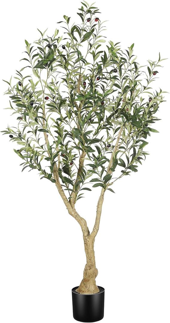 LYERSE Olive Tree 5ft - Olive Trees Artificial Indoor - Faux Olive Tree 5ft with Large Olive Branches and Lifelike Fruits - Fake Olive Tree for Modern Home Office House Living Room Decor