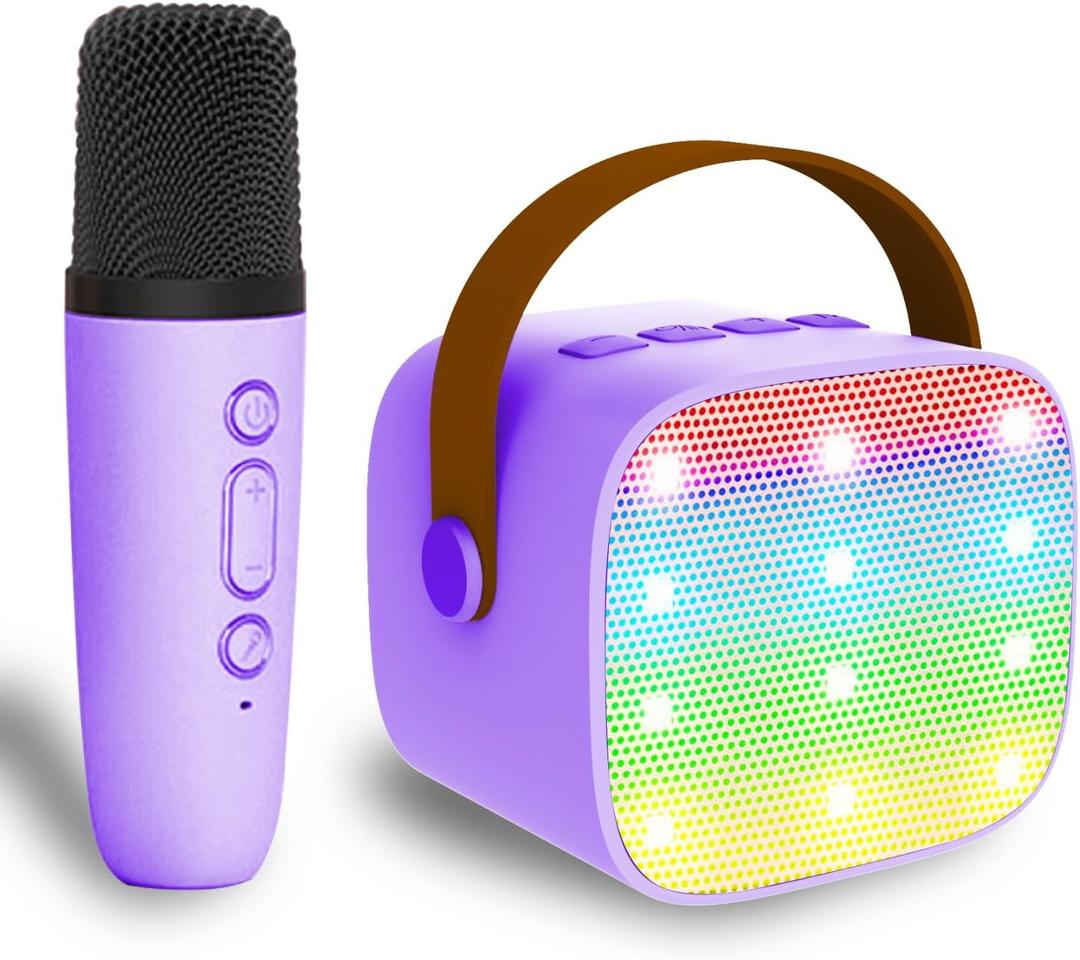Mini Karaoke Machine for Kids & Adults, Kids Toys for Girls & Boys Gifts, Bluetooth Speaker with 1 Wireless Microphone for Kids Adults Toddler Girls Home Party Birthday Gifts Purple