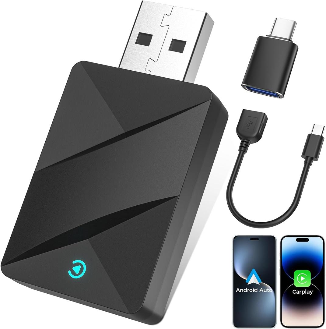 2026 Upgraded Wireless Carplay Adapter for iPhone & AndroidFast Stable Auto-Connect, No Latency - Convert Wired to Wireless CarPlay, Mini Size Easy Use for iOS 10+/Android 11+/Type-C Port