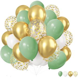 ZOOYOO 50pcs Balloons 12 Inch Sage Green Gold White Confetti Latex Balloons for Boho Weddings,Birthdays,Baby & Bridal Showers, Neutral Theme Party Decorations