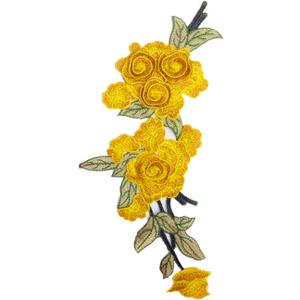 MSCFTFB 4 Pieces 3D Long Rose Flower Embroidered PatchSew on Patches Applique Sewing Crafts Kit for Clothes Jeans Jackets Bags DIY Embellishments Decorations (Yellow)