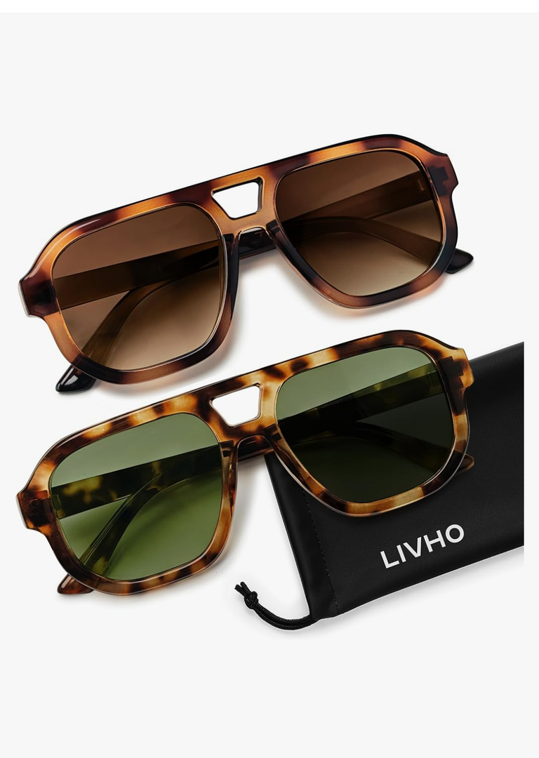 livho Trendy Polarized Square Aviator Sunglasses Women Men Square Eyewear Frame, Retro Sun Glasses for Women Men 2025 Shades