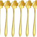 ICAHG Teaspoon Set, 6 Pieces Flower Coffee Tea Spoons, Food Grade Stainless Steel Tea Spoons, Good Teaspoons, Tea Party Flower Fancy Tableware Set Stir Bar Creative Stirring Teaspoon (Gold)