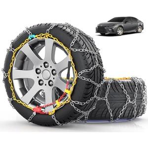 Snow-Chains Easy Install Tire-Chains, One-Pull Fit Design Tire Snow Chains for Passenger Cars, Sedan, SUVs, Emergency Winter Tire Traction Car Tires 185 195 205 215 - Set of 2 (KN80)