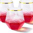 Goodluck 48 PCS Diamond Stemless Plastic Wine Glasses, 12 Oz Disposable Fancy Plastic Cups, Suitable for Weddings, Birthday Parties, Family Gatherings, Bars, etc Hammered Gold rimmed cups