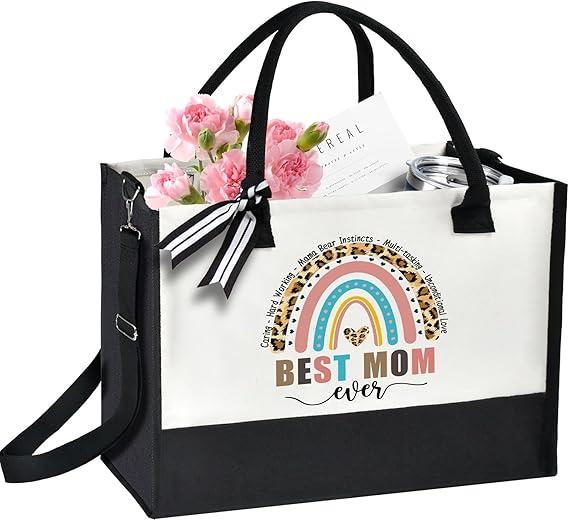 Canvas Tote Bag for Mom: Large Capacity Beach Bag Christmas Birthday Gifts for Women Wife Teacher Grandma Stepmother