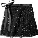 Century Star Girls Sequin Ballet Skirt Women Dance Wrap Chiffon Ballet Outfits Leotard for Teen Girls (Black)