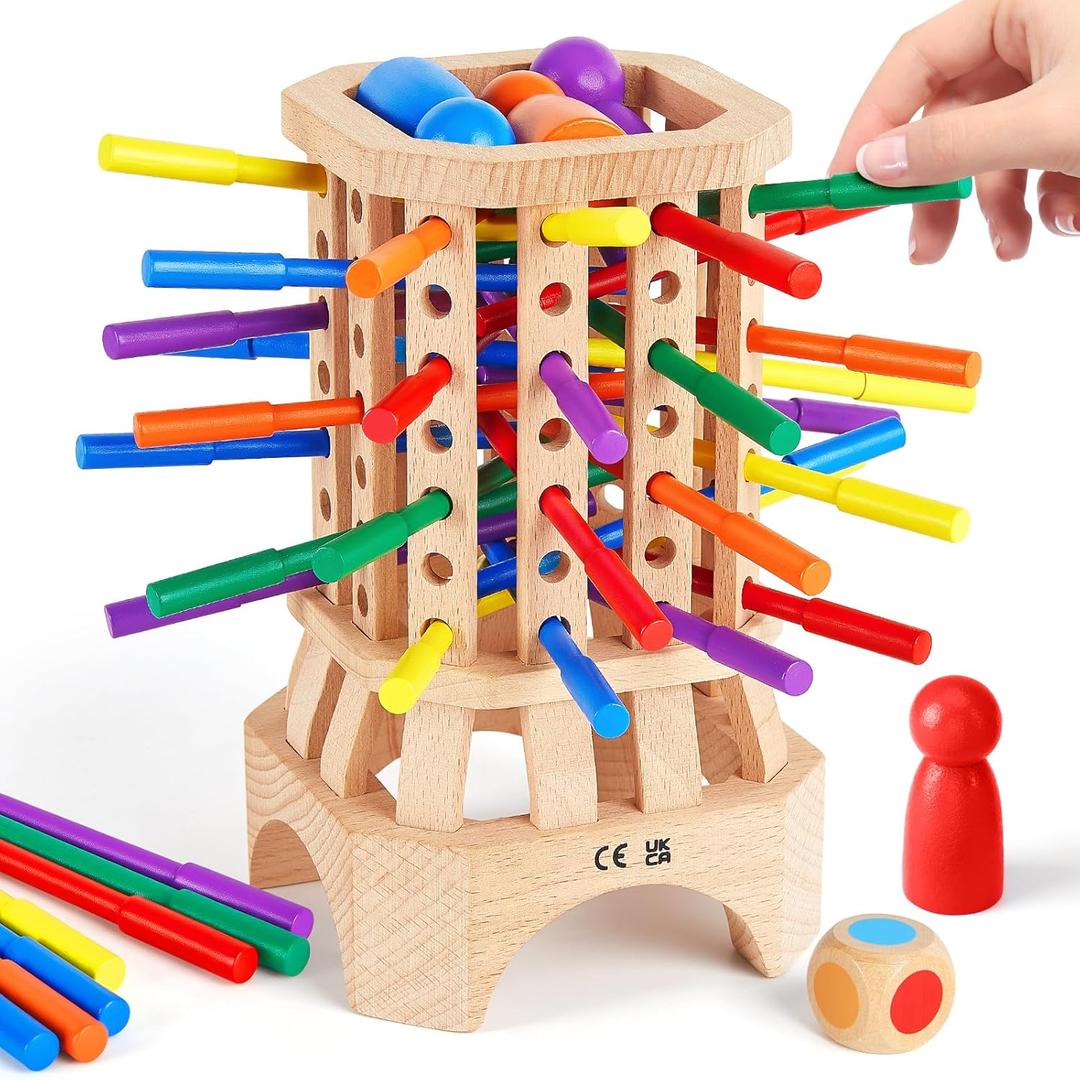 Montessori Game Wooden Board Games, Montessori Toys for 3 4 5 6 Year Old, Educational Games for Kids with Colorful Sticks, Fine Motor Skills Toys, Family Travel Game and Gifts for 4 Year Old