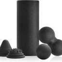 5 in 1 Foam Roller Set with Peanut Massage Ball, Curved Muscle Brush - Yoga Roller, Massage Ball, Trigger Point Triangle for Deep Tissue Relief (Black)