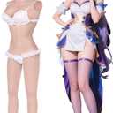 Female Silicone Full Body Suit High Neck Gel Breast Plates Transgender Crossdressing Apparel Male to Female Bodysuit (Natural)