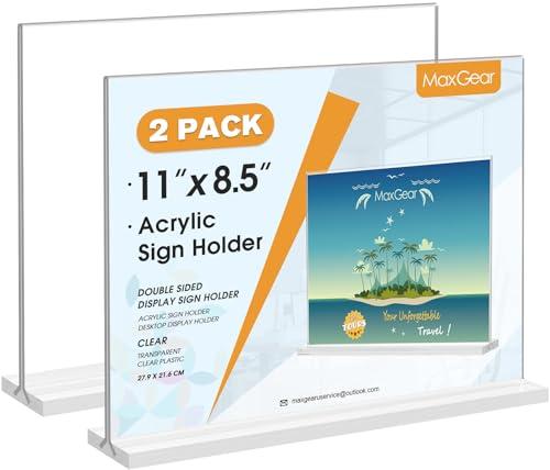 MaxGear 8.5 X 11 Acrylic Sign Holder Horizontal 2Pack, Double Sided Display Stand, Clear Table Sign Flyer Menu Holders, Plastic Paper Stand Picture Frame for Office, Store, Restaurant