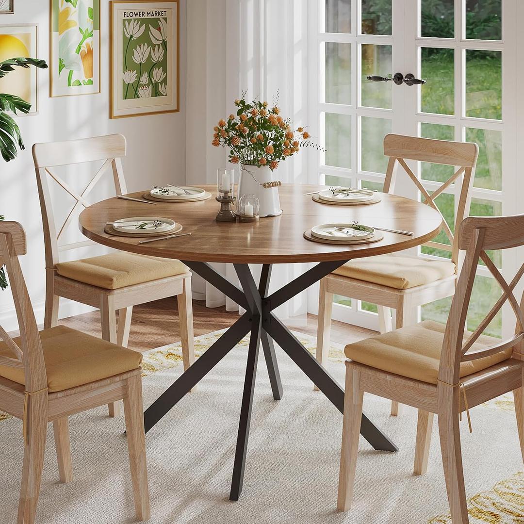ChooChoo 47.2 Inch Round Dining Table for 4, Wood Kitchen Table, Round Dinner Table for Home Kitchen Dinning Room, Walnut(Only Table)