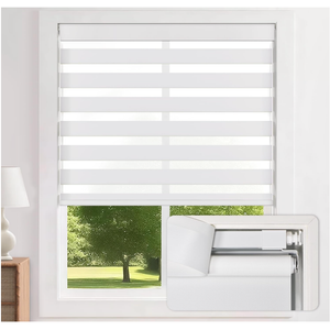 LazBlinds No Drill Zebra Blinds for Windows 30" W x 72" H, White
