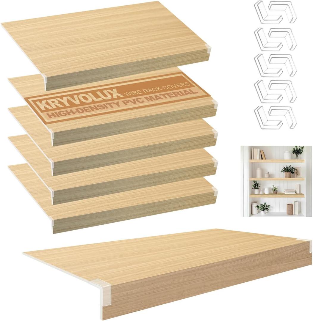 5 Pcs Wire Rack Covers 40x16x3 inch PVC Pantry Shelf Cover 0.31 inch Thick Removable Closet Wire Rack Shelf Covers,Decoration Kitchen Bathroom Office Shelving (Wood Color,40x16x3 inch)