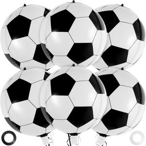 6 Pcs Soccer Balloons, 22 Inch Foil Mylar Soccer Balloon Large Round Sphere Balloons for Soccers Sports Themed Birthday Party Decorations Supplies (Soccer 6 Pcs)