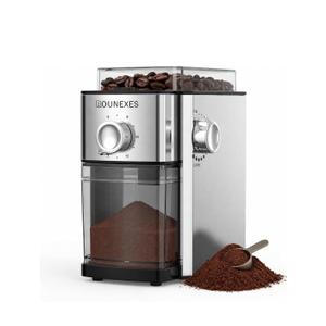 Flat Burr Coffee Grinder Electric,Adjustable Coffee Grinder for Home Use, Burr Mill Grinder with 17 Levels, Large Bean Hopper & Removable Container, silver