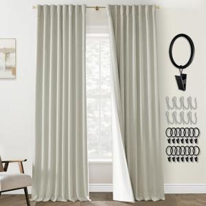 Ceiling Curtains 90 Inches Long,Primitive Curtains for Living Room,Linen Blackout Room Darkening Burlap Farmhouse Rustic Curtain Window Treaments Panels 90 Inches Long for Bedroom,Greige Beige (52"W x 90"L (Pack of 2))
