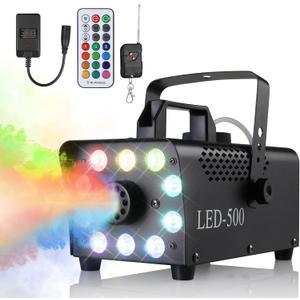Fog Machine, Smoke Machine with 10 LED,500W, Light 13 Color Lights Effect, Fog with 2 Wireless & 1 Wired Remote Control, for Party, Wedding, Holiday, Stage