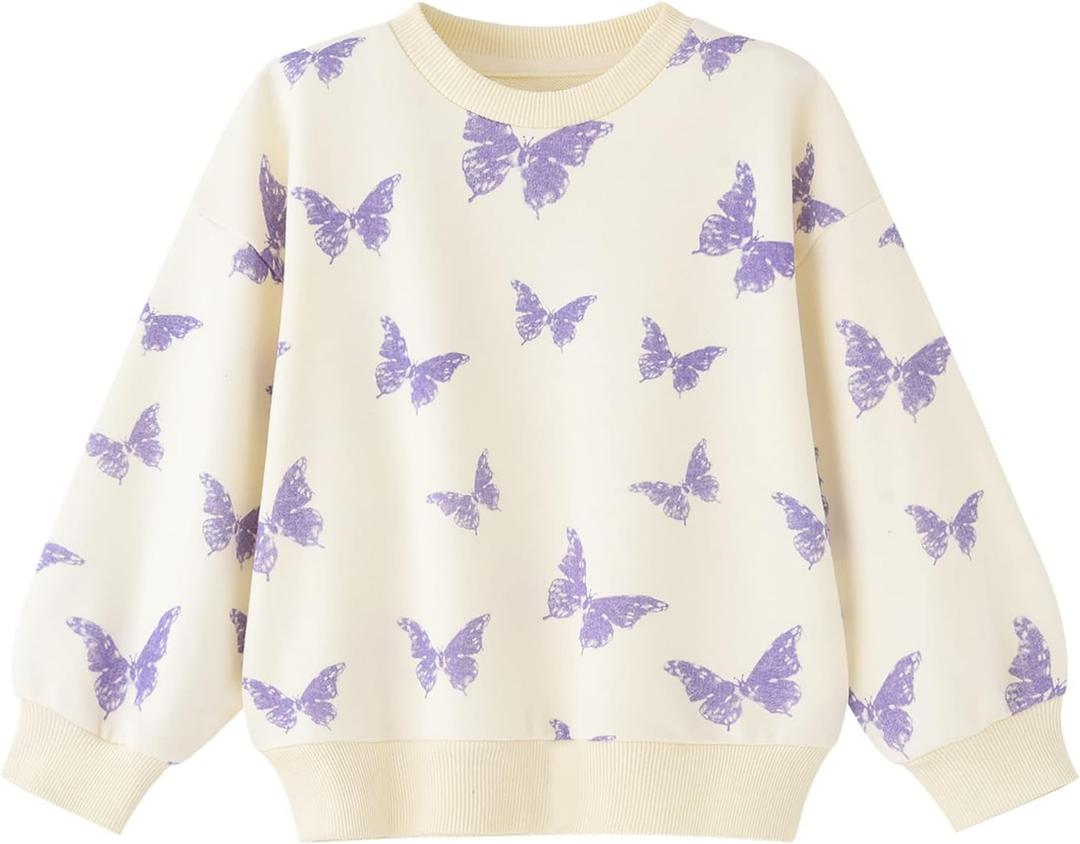 BINIDUCKLING Toddler & Little Girl Crewneck Graphic Sweatshirt 18 Months - Size 6 (Butterfly/Beige)