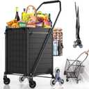 Stair Climbing Shopping Cart for Groceries, 280LBS Load Grocery Cart with Waterproof Liner, 360° Rolling Swivel Wheels, Heavy Duty Utility Cart Folding Shopping Carts for Laundry Luggage Gift