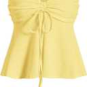 Milumia Women Tie Front Ruched Tube Top Strapless Flared Hem Peplum Bandeau Tops (X-Small, Yellow)