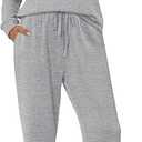KISSMODA Womens Two Piece Sets 2025 Casual Sweatsuit Outfits Tracksuits Long Sleeve Crewneck Tops and Pants Lounge Set Light Grey XX-Large