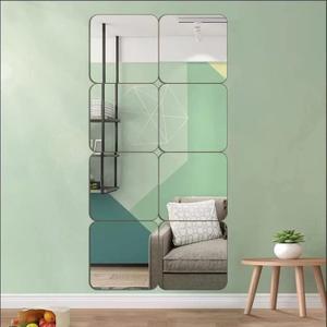 JEOYOO Full Length Wall Mirror Tiles, 8'' x 8'' x 8 PCS, Frameless Full Body Mirror Tiles for Bedroom, shatterproof Non Glass Mirrors Wall Mounted for Home Gym, Over The Door, Gift Ideas