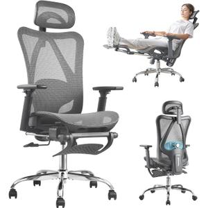 Ergonomic Office Chair, SGS Certified Gas Cylinder, 400 LBS Capacity, Retractable Footrest, Office Chair with Adjustable Lumbar Support, Gaming Chair, Mesh Office Chair (Grey) Ergonomic Office Chair, SGS Certified Gas Cylinder, 400 LBS Capacity, Retractable Footrest, Office Chair with Adjustable Lumbar Support, Gaming Chair, Mesh Office Chair (Grey)