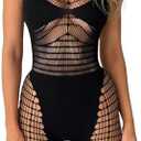 AVZXSA Womens Sexy Rompers for Summer 2025, Sleeveless Club Outfits Fishnet Shorts Bodysuit Rave Seamless Cutout Jumpsuits Medium, Black 