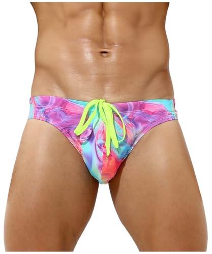 Arjen Kroos Men's Sexy Swim Briefs Printed Swimsuit Beach Swimwear Bikini Sport with Drawstring, Large