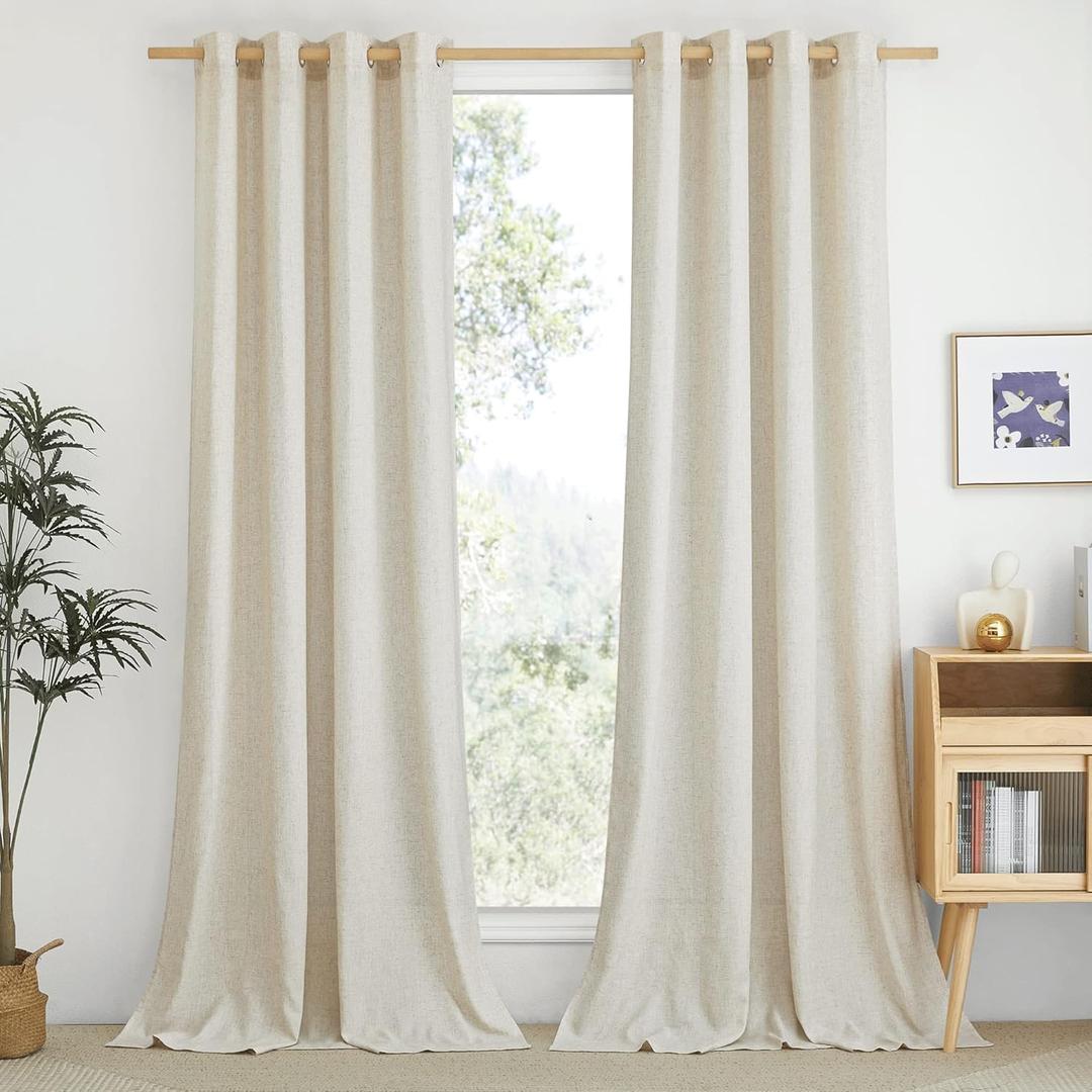 NICETOWN Textured Linen Sheer Curtains for Living Room, Grommet Privacy Translucent with Light Filter Thick Flax Sheer Drapes for Bedroom Porch/Patio, Natural, W55 x L108, 2 Panels
