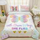 Cokouchyi Twin Size Comforter Set for Girls, 5-Piece Bed in a Bag, 3D Colorful Butterfly Bedding Comforter Sheet Set, Ultra Soft and Fluffy, Pink & Rainbow Color (Butterfly 5-piece)