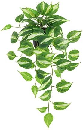 LuckyGreenery Artificial Devil's Ivy Golden Pothos Fake Plant,Hanging Potted Plants for Wall Home Patio Indoor Outdoor Decor(H 26in)