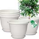5 Packs 10 inch Plant Pots + Saucer, Planters for Indoor & Outdoor Plants with Drainage Holes | Plastic Flower Pots, Large Planter (Beige, 10 inch)