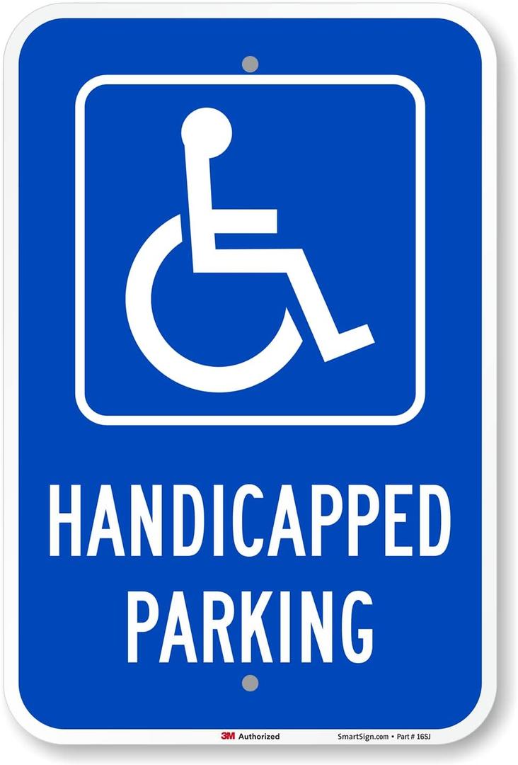 SmartSign Handicapped Parking Sign, 12 x 18 Inches 3M Engineer Grade Reflective Aluminum, Pre-Drilled Holes, USA Made