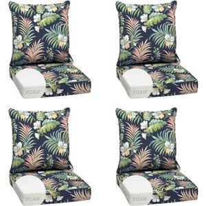 Arden Outdoor Foam Deep Seat Cushion Set , 24x24, Premium High-Density Foam, Never Flattens, Weather-Proof for Patio Chair Sofa Couch, Simone Blue Tropical