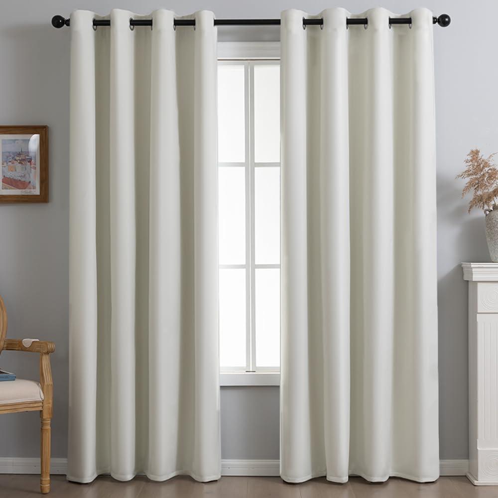 Fire Retardant Fluorine Free NFPA701 Standard Curtains 96 inches 2 Panels 100% Blackout Drapes for Bedroom Living Room Darkening Curtain Thermal Insulated Grommet (52x96 Inch,White)