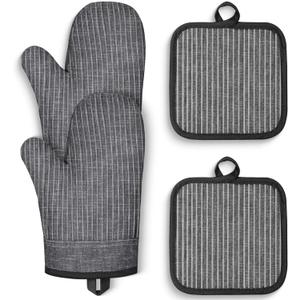 Oven Mitts and Pot Holders, Silicone Oven Gloves, 500 F Heat Resistant Oven Mitts Sets, Non-Slip Silicone Textured Grip, Darkgray (Darkgrey)