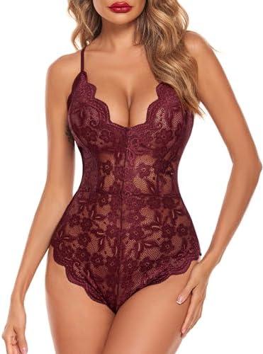 Avidlove Women One Piece Lingerie Deep V Teddy Sexy Lace Bodysuit Snap Crotch Babydoll L