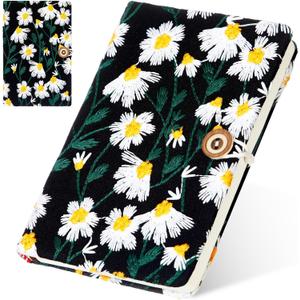 Dunzoom Daisy Journal Daisy Gifts for Women Embroidered Flower Journal Hardcover A6 Pocket Ruled Spiral Notebook Blank for Women Gifts Office and School Supplies(Black)